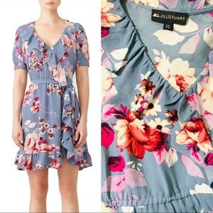 Jill Jill Stuart Sheila Wrap Floral Ruffle Dress short sleeve light blue XS